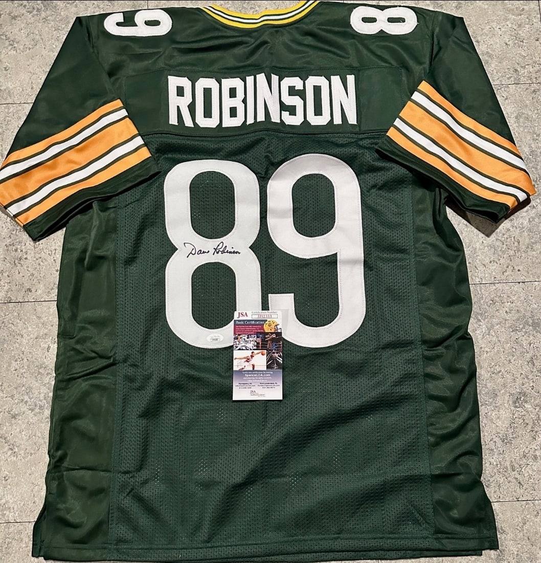Dave Robinson Green Bay Packers Autographed Custom Football Jersey coa: Dave Robinson Green Bay Packers Autographed Custom Football Jersey JSA coa - JERSEY SIZE EXTRA LARGE - CUSTOM JERSEY MEANS NO LOGOS, NO TEAM NAMES, & NO BRAND NAMES