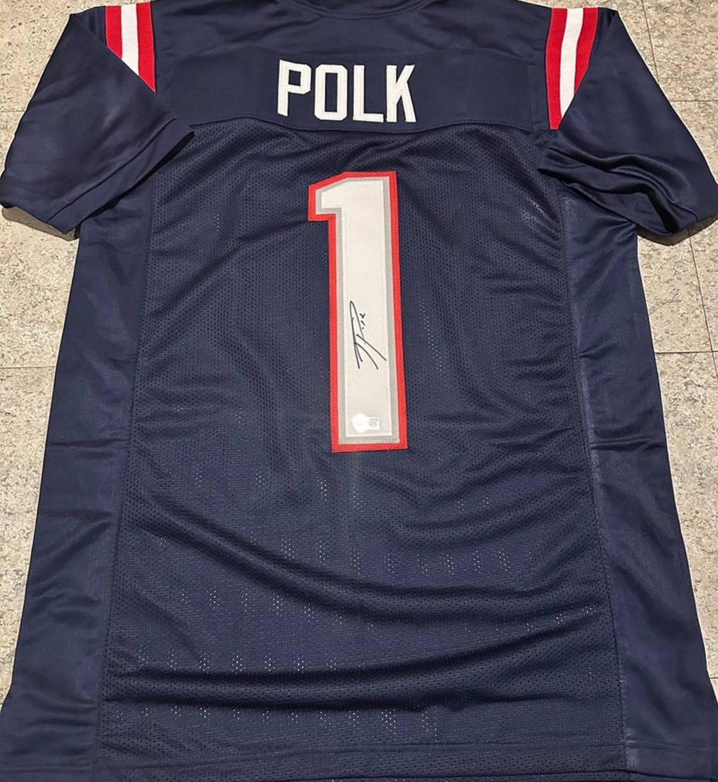 Ja'Lynn Polk New England Patriots Autographed Custom Football Jersey Hologram: Ja'Lynn Polk New England Patriots Autographed Custom Football Jersey Beckett Hologram - Autograph Location & coa # may vary JERSEY SIZE EXTRA LARGE - CUSTOM JERSEY MEANS NO LOGOS, NO TEAM NAMES, & NO 