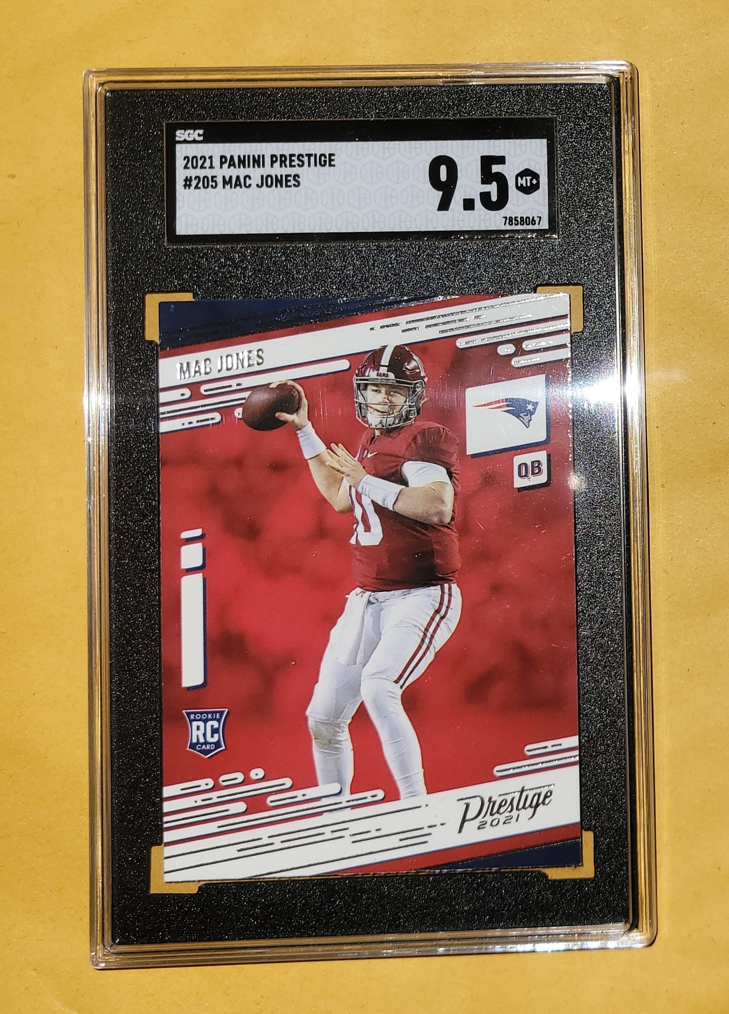 Mac Jones New England Patriots 2021 Panini Prestige #205 Rookie Card Graded SGC 9.5 MT+ (1 of 2)