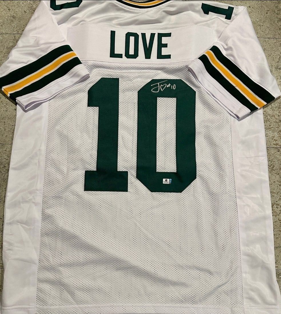 Jordan Love Green Bay Packers Autographed Custom Football Jersey coa: Jordan Love Green Bay Packers Autographed Custom Football Jersey GA coa - Autograph Location & coa # may vary JERSEY SIZE EXTRA LARGE - CUSTOM JERSEY MEANS NO LOGOS, NO TEAM NAMES, & NO BRAND NAMES