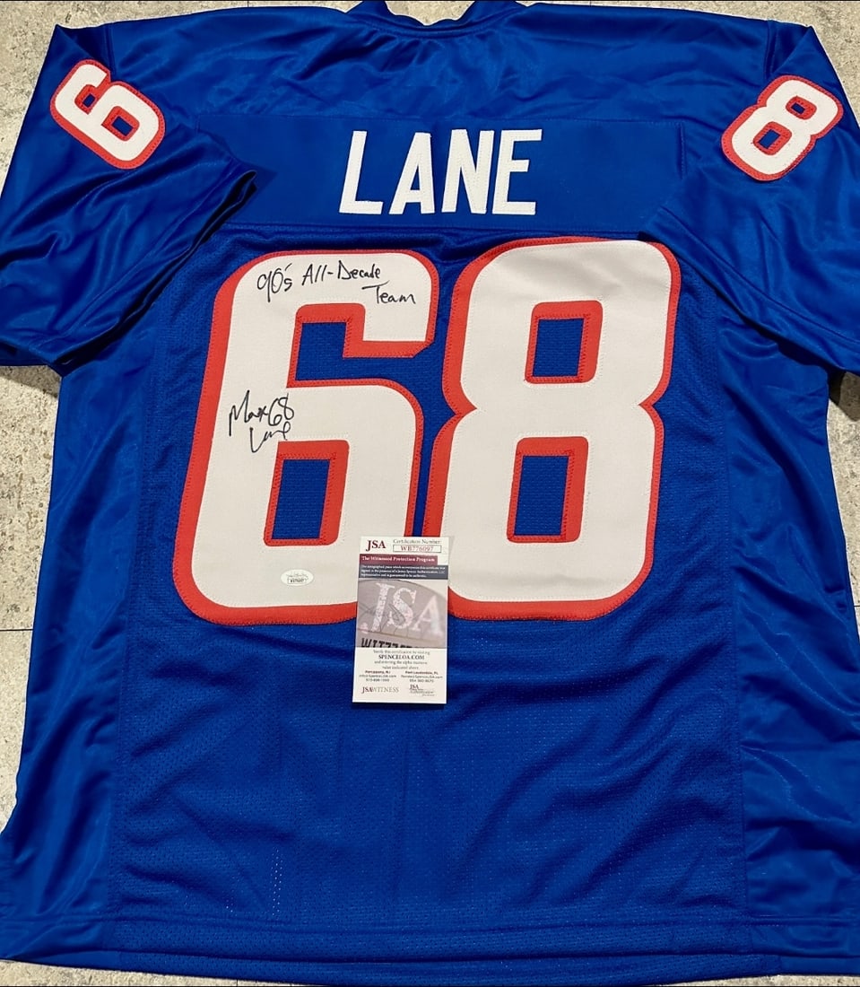 Max Lane New England Patriots Autographed & Insc Custom Football Jersey coa: Max Lane New England Patriots Autographed & Inscribed Football Jersey JSA Witnessed coa - JERSEY SIZE EXTRA LARGE - CUSTOM JERSEY MEANS NO LOGOS, NO TEAM NAMES, & NO BRAND NAMES