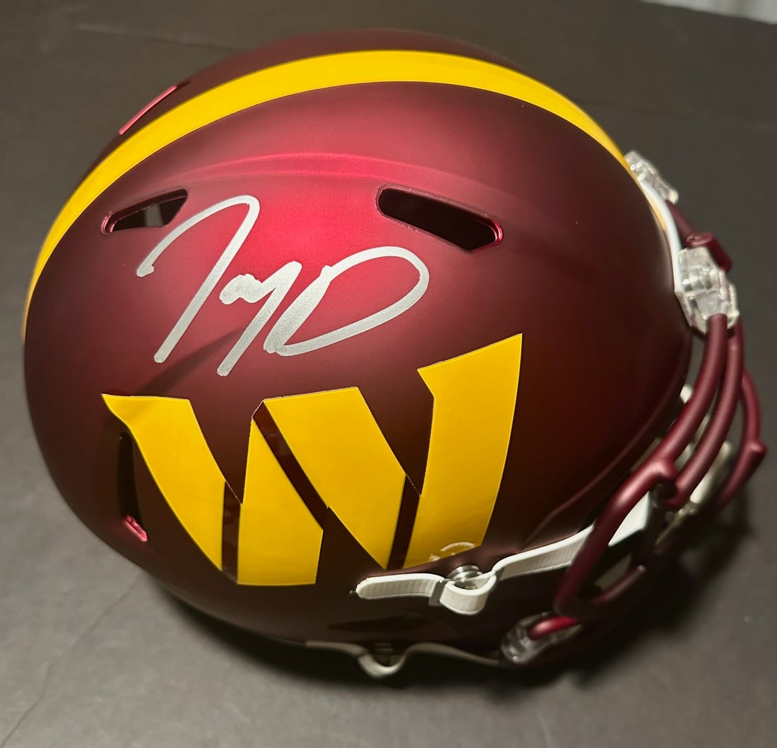 Jayden Daniels Washington Commanders Autographed Riddell Replica Full Size Helmet coa: Jayden Daniels Washington Commanders Autographed Riddell Replica Full Size Helmet GA coa 