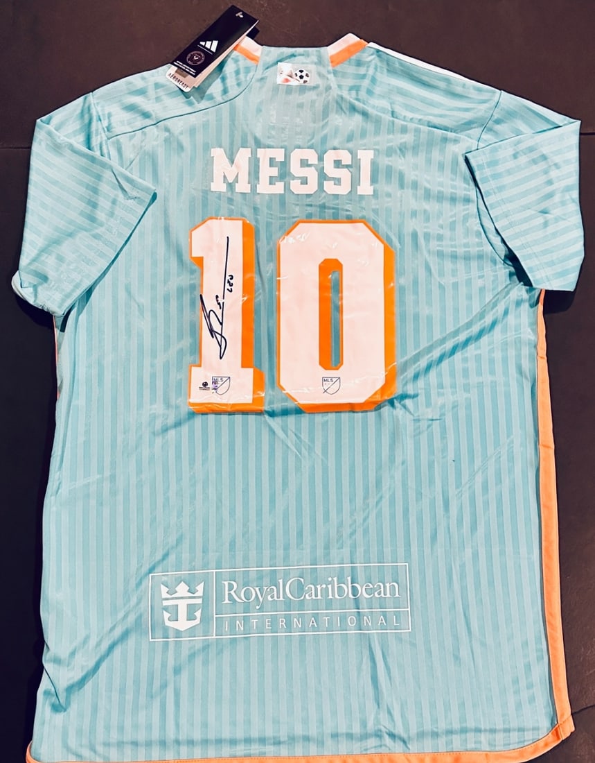 Lionel Messi Inter Miami FC Autographed 2024 Adidas Third Soccer Jersey coa: Lionel Messi Inter Miami FC Autographed 2024 Adidas Third Soccer Jersey GA coa - JERSEY SIZE EXTRA LARGE