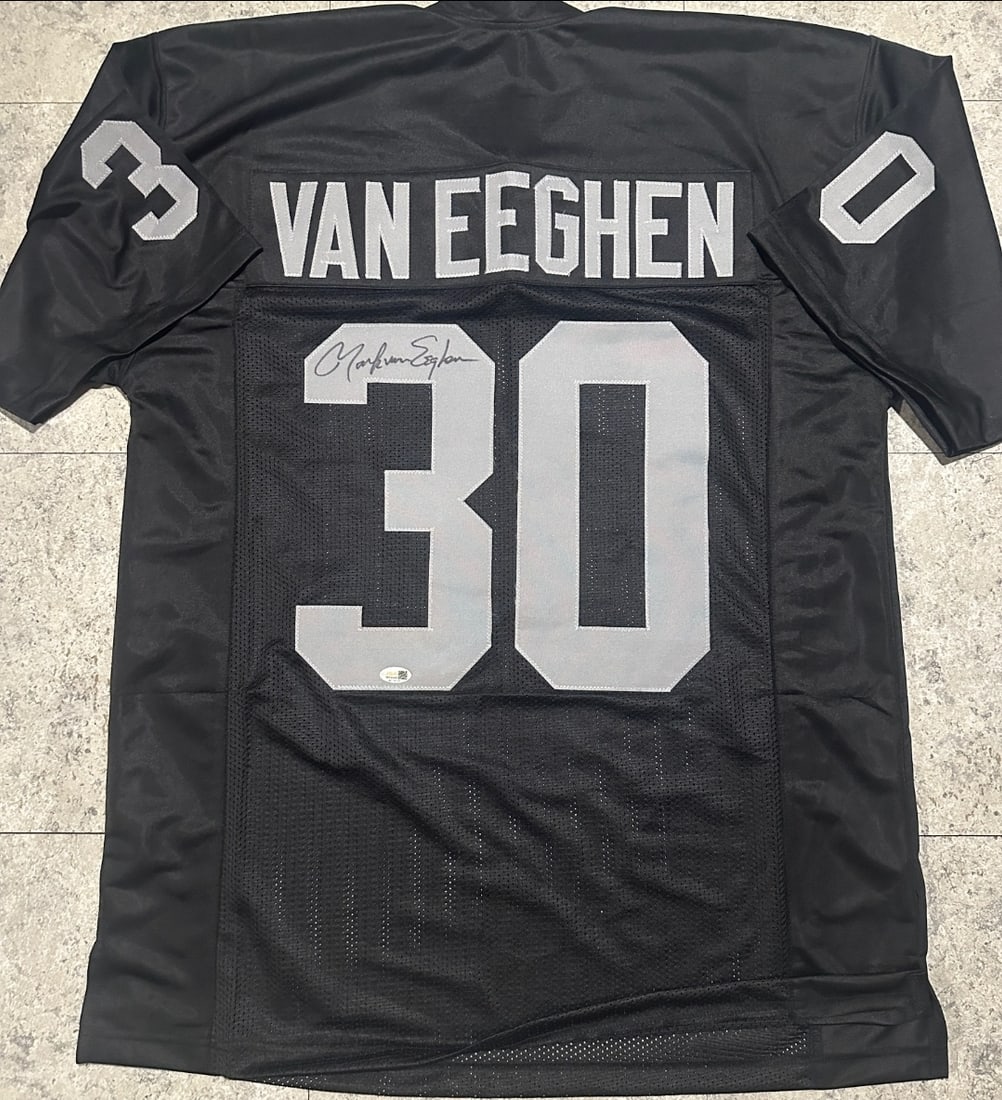Mark Van Eeghan Oakland Raiders Autographed Custom Football Jersey JSA Hologram (1 of 3)