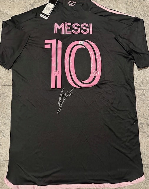 Lionel Messi Inter Miami FC Autographed 2023 Adidas Away Soccer Jersey LOA: Lionel Messi Inter Miami FC Autographed 2023 Adidas Away Soccer Jersey GA Letter of Authenticity coa - JERSEY SIZE EXTRA LARGE