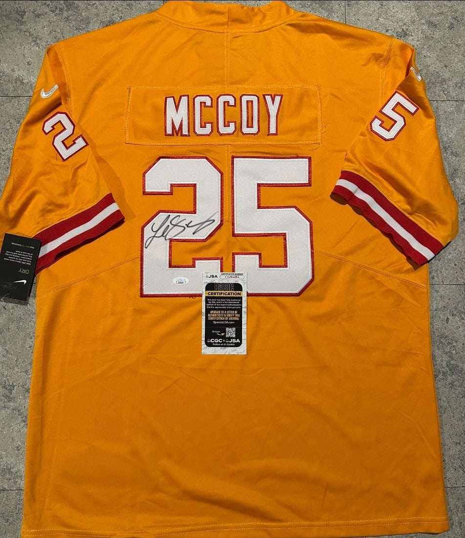LeSean McCoy Tampa Bay Buccaneers Autographed Custom Throwback Football Jersey JSA coa: LeSean McCoy Tampa Bay Buccaneers Autographed Custom Throwback Football Jersey JSA coa - JERSEY SIZE EXTRA LARGE 