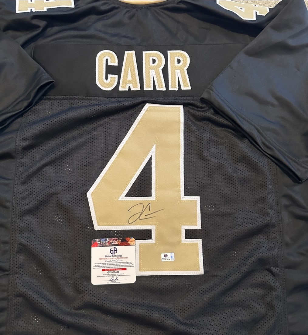 Derek Carr New Orleans Saints Autographed Custom Football Jersey coa - 2