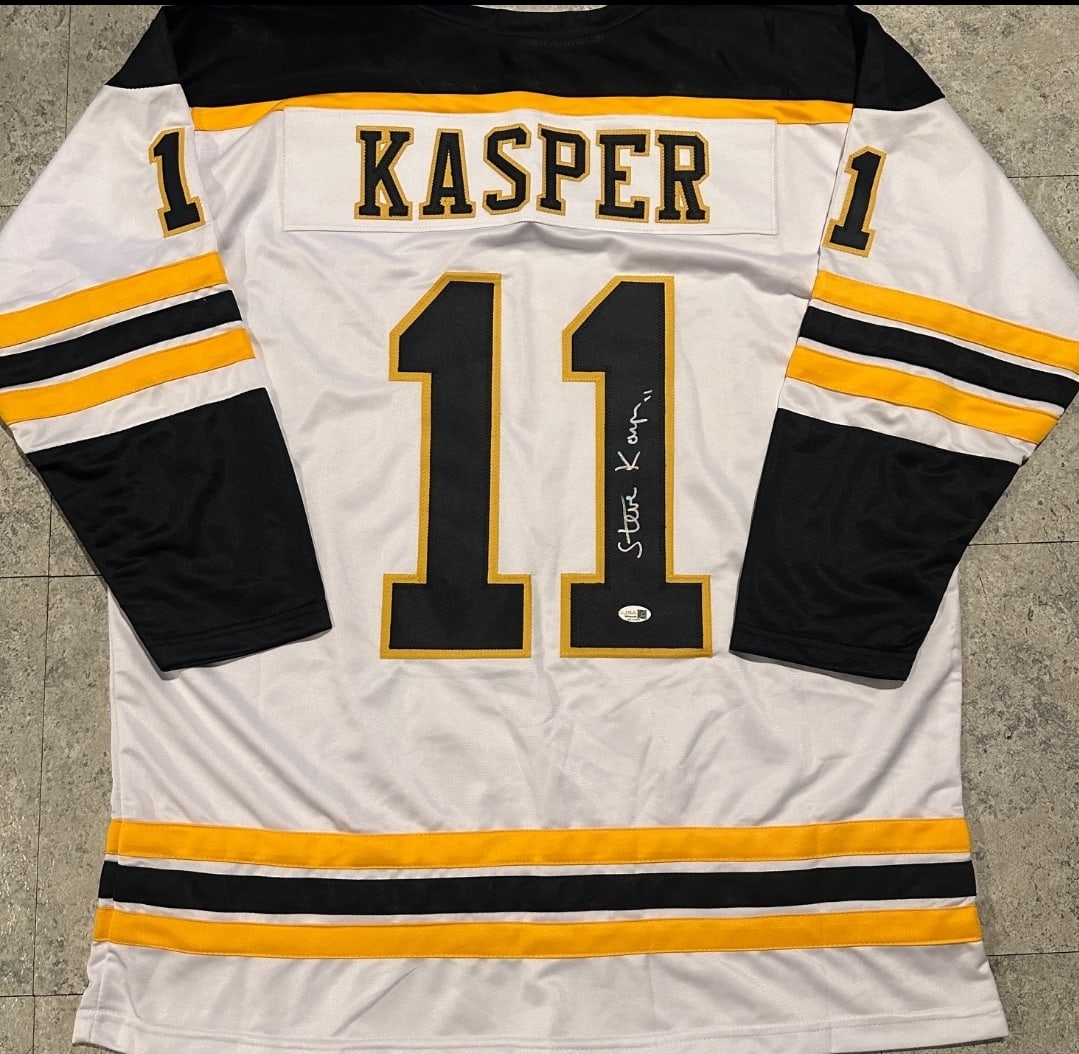 Steve Kasper Boston Bruins Autographed Custom Hockey Jersey JSA coa: Steve Kasper Boston Bruins Autographed Custom Hockey Jersey JSA Witnessed Hologram - THIS DOES NOT COME WITH A COA CARD! SCAN QR CODE TO VERIFY AUTHENTICITY! Autograph Location & coa # may vary JERSEY