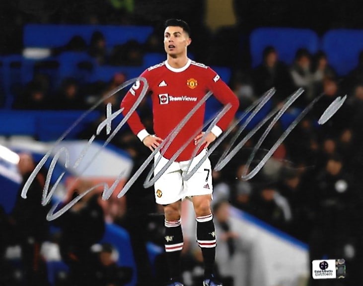 Cristiano Ronaldo Manchester United Autographed 8x10 Photo coa: Cristiano Ronaldo Manchester United Autographed 8x10 Photo GA coa - Autograph Location & coa # may vary The photo may have a tiny flaw (slight bend in corner, blemish on autograph on photo, etc.)