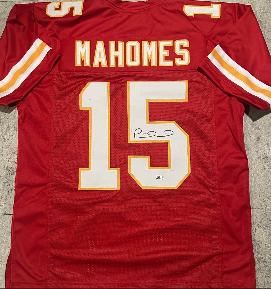 Patrick Mahomes Kansas City Chiefs Autographed Custom Football Jersey coa: Patrick Mahomes Kansas City Chiefs Autographed Custom Football Jersey GA coa - Autograph Location & coa # may vary JERSEY SIZE EXTRA LARGE - CUSTOM JERSEY MEANS NO LOGOS, NO TEAM NAMES, & NO BRAND NAM