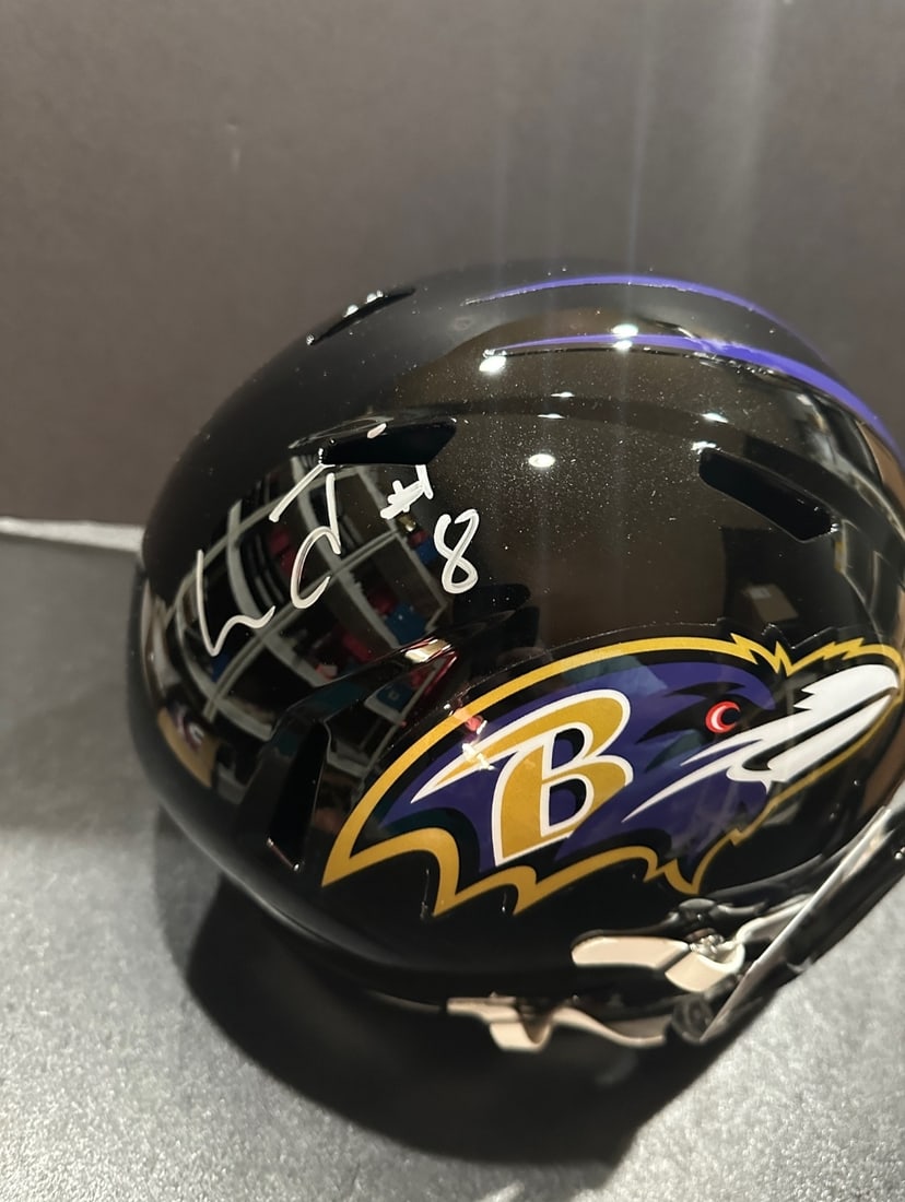 Lamar Jackson Baltimore Ravens Autographed Riddell Replica Full Size Helmet coa: Lamar Jackson Baltimore Ravens Autographed Riddell Replica Full Helmet GA coa - Autograph Location & coa # may vary 