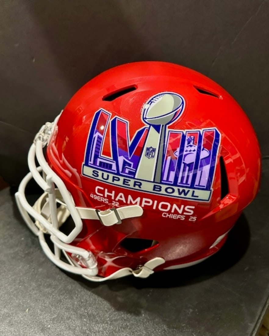 Travis Kelce Kansas City Chiefs Autographed Riddell Replica Full Size Super Bowl LVIII Helmet coa - 2