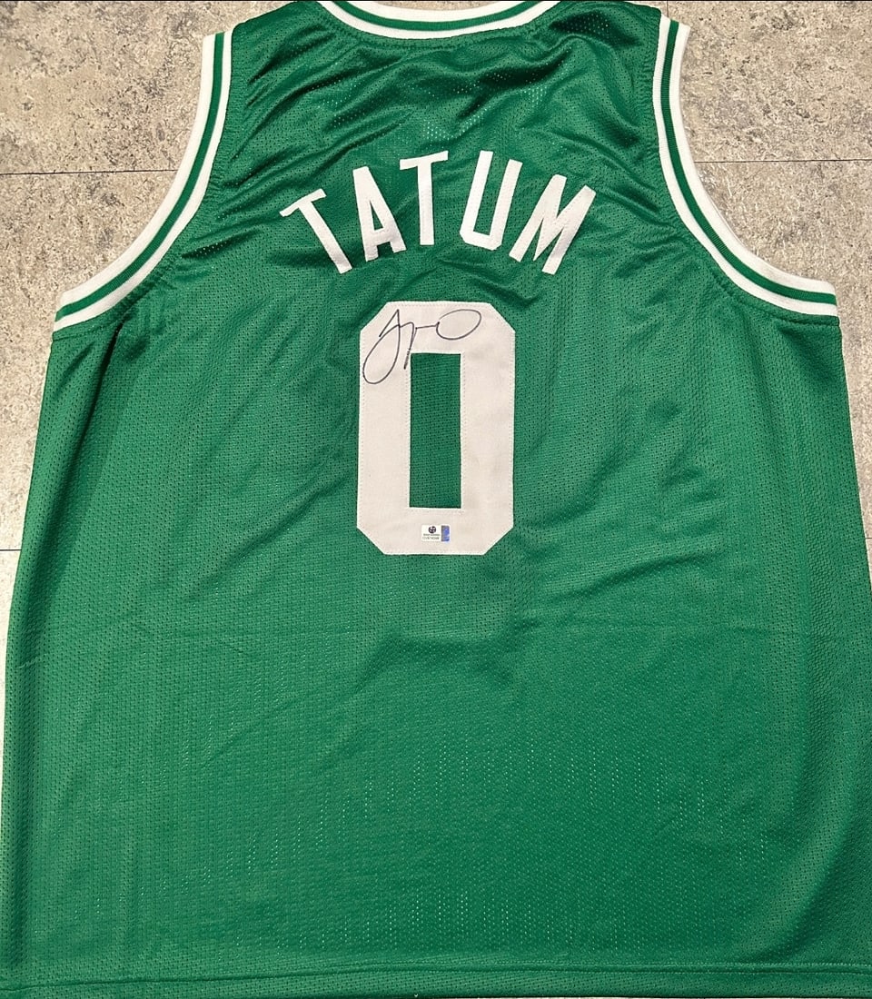 Jason Tatum Boston Celtics Autographed Custom Basketball Jersey coa: Jason Tatum Boston Celtics Autographed Custom Basketball Jersey GA coa - Autograph Location & coa # may vary JERSEY SIZE EXTRA LARGE - CUSTOM JERSEY MEANS NO LOGOS, NO TEAM NAMES, & NO BRAND NAMES