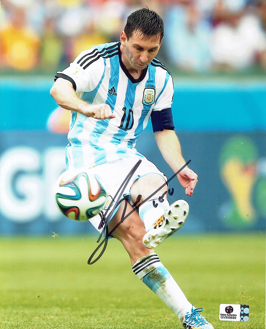 Lionel Messi Argentina Autographed 8x10 Photo coa: Lionel Messi Argentina Autographed 8x10 2014 FIFA World Cup Photo GA coa - Autograph Location & coa # may vary The photo may have a tiny flaw (slight bend in corner, blemish on autograph on photo, etc