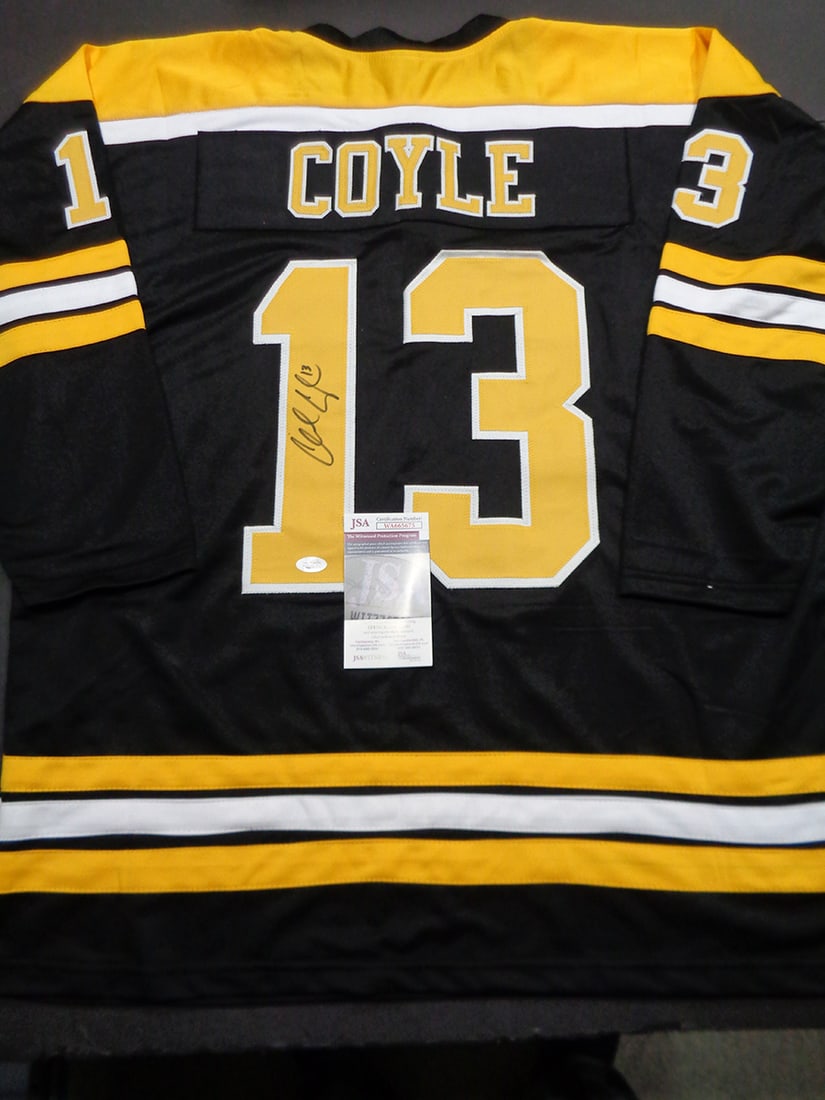 Charlie Coyle Boston Bruins Autographed Custom Hockey Jersey JSA coa: Charlie Coyle Boston Bruins Autographed Custom Hockey Jersey w/JSA Witnessed coa - Autograph Location & coa # may vary JERSEY SIZE EXTRA LARGE - CUSTOM JERSEY MEANS NO LOGOS, NO TEAM NAMES, & NO BRAND