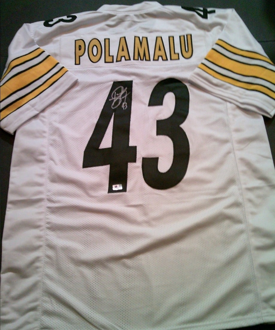 Troy Polamalu Pittsburgh Steelers Autographed Custom Football Jersey coa: Troy Polamalu Pittsburgh Steelers Autographed Custom Football Jersey GA coa - Autograph Location & coa # may vary JERSEY SIZE EXTRA LARGE - CUSTOM JERSEY MEANS NO LOGOS, NO TEAM NAMES, & NO BRAND NAME