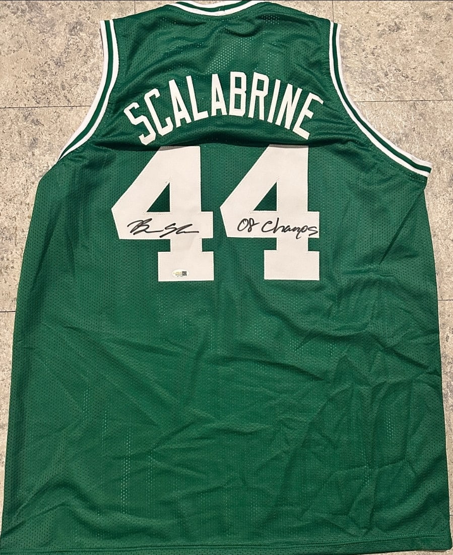Brian Scalabrine Boston Celtics Autographed & Ins Custom Basketball Jersey JSA coa: Brian Scalabrine Boston Celtics Autographed & Inscribed Custom Basketball Style Jersey JSA Witnessed Hologram - THIS DOES NOT COME WITH A COA CARD! SCAN QR CODE TO VERIFY AUTHENTICITY! Autograph