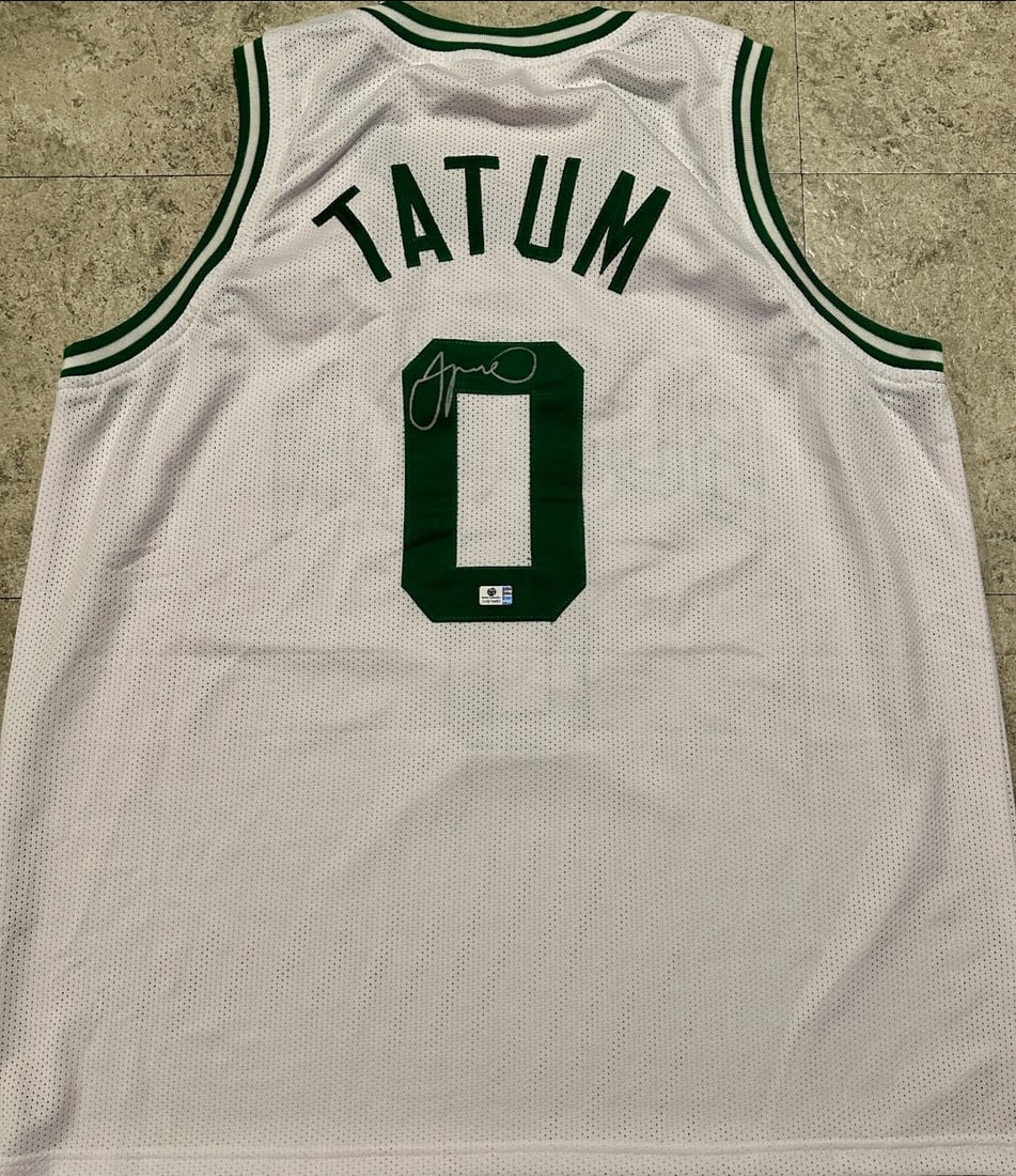Jason Tatum Boston Celtics Autographed Custom Basketball Jersey coa: Jason Tatum Boston Celtics Autographed Custom Basketball Jersey GA coa - Autograph Location & coa # may vary JERSEY SIZE EXTRA LARGE - CUSTOM JERSEY MEANS NO LOGOS, NO TEAM NAMES, & NO BRAND NAMES 