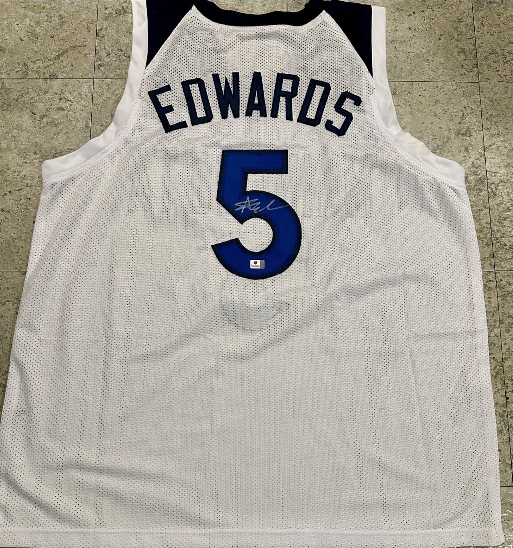 Anthony Edwards Minnesota Timberwolves Autographed Custom Blue Basketball Jersey coa (1 of 3)