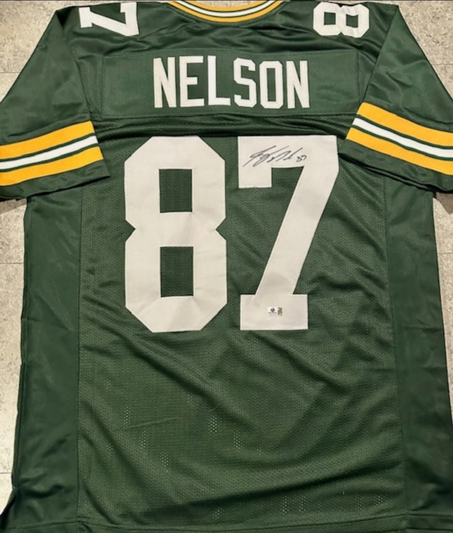 Jordy Nelson Green Bay Packers Autographed Custom Green Football Jersey coa: Jordy Nelson Green Bay Packers Autographed Custom Green Football Style Jersey GA coa - Autograph Location & coa # may vary JERSEY SIZE EXTRA LARGE - CUSTOM JERSEY MEANS NO LOGOS, NO TEAM NAMES, & NO