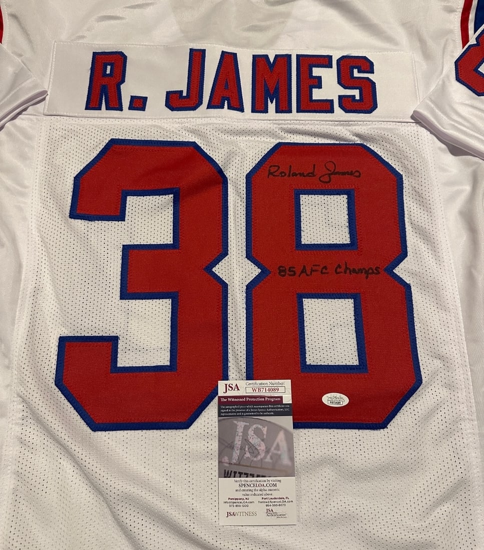 Roland James New England Patriots Autographed & Insc Custom White Football Jersey JSA coa - 2