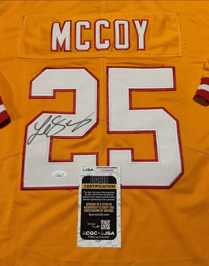 LeSean McCoy Tampa Bay Buccaneers Autographed Custom Throwback Orange Football Jersey JSA coa - 2