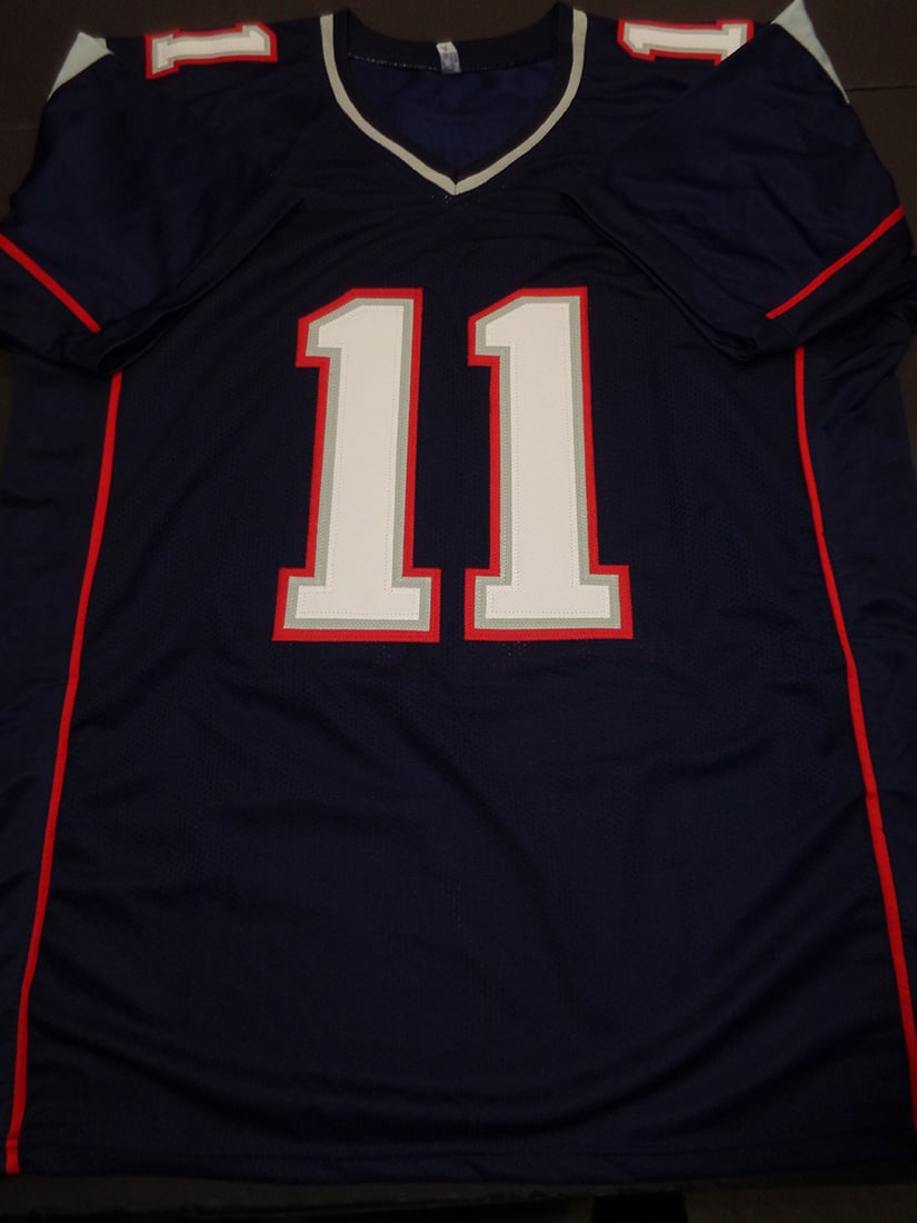 Julian Edelman New England Patriots Autographed Custom Blue Football Jersey coa - 3