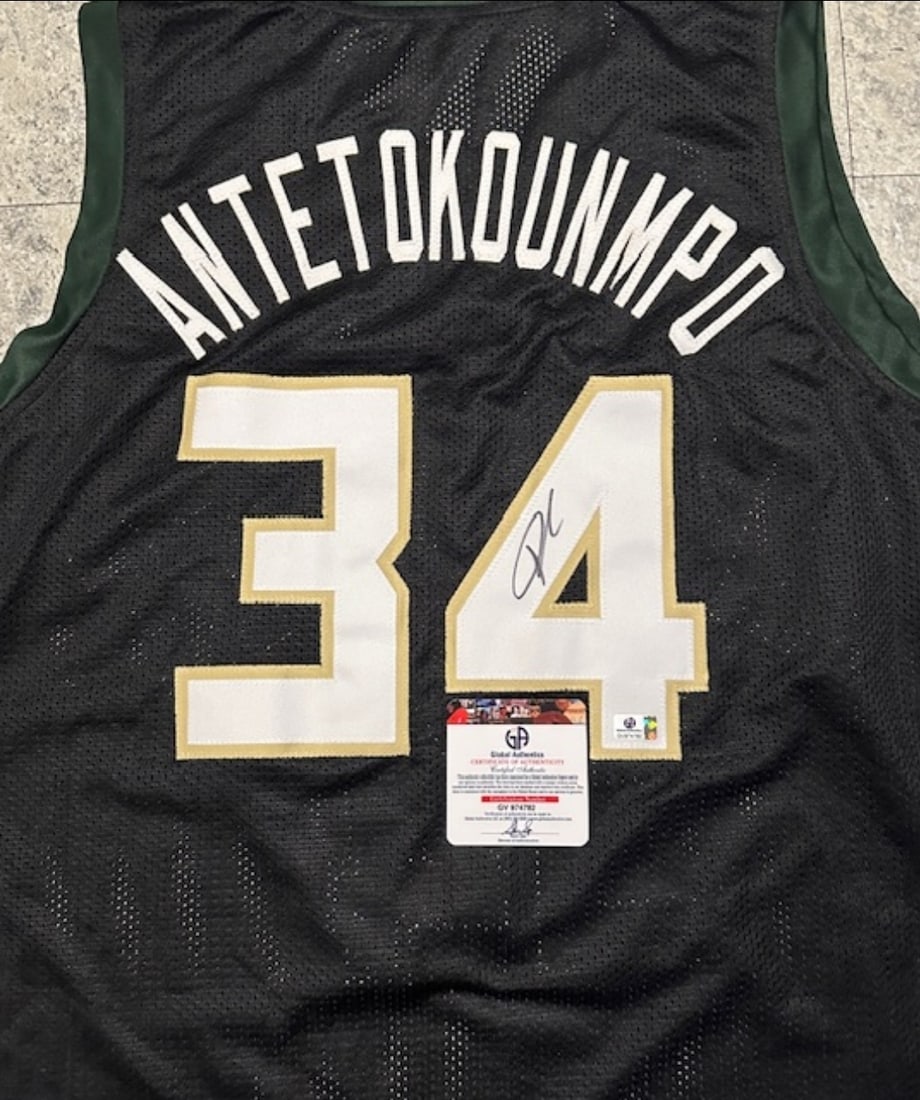 Giannis Antetokounmpo Signed Custom Black Bucks Jersey COA - 2