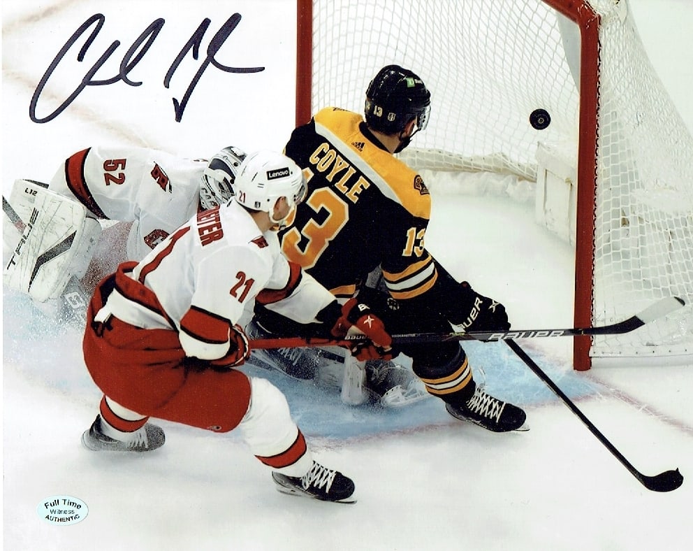 Charlie Coyle Boston Bruins Hand Signed 8x10 Photo coa: Charlie Coyle Boston Bruins Hand Signed 8x10 Photo Full Time Authentics coa - Autograph Location may vary 