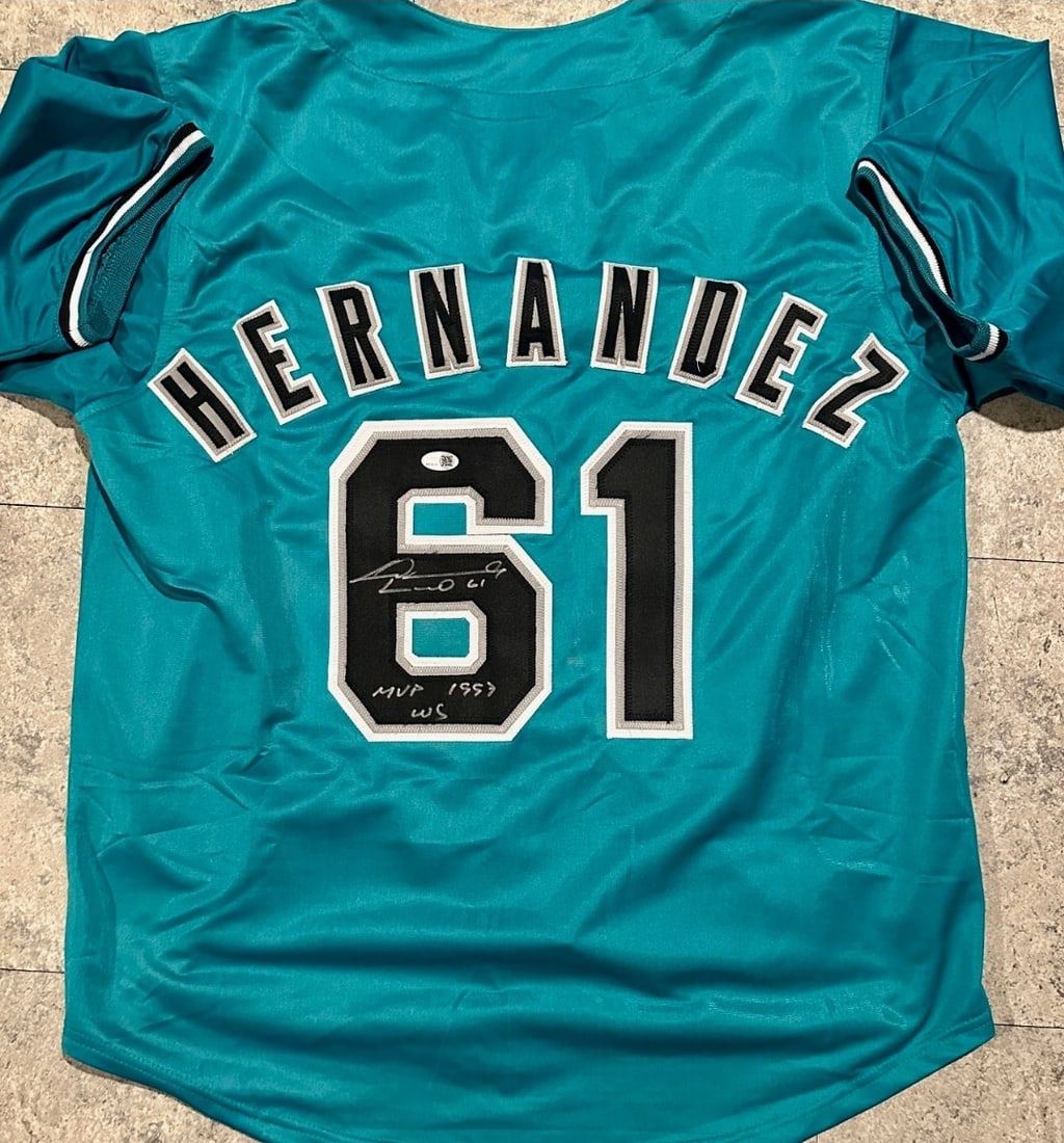 Autographed & Inscribed Livan Hernandez Marlins Custom Baseball Jersey JSA HOLOGRAM: Autographed & Inscribed 'MVP 1997 WS' Livan Hernandez Marlins Custom Baseball Jersey with JSA WITNESSED QR HOLOGRAM (THERE IS NO COA CARDS WITH QR CODE HOLGRAMS - SCAN QR CODE WITH CAMERA TO VERIFY