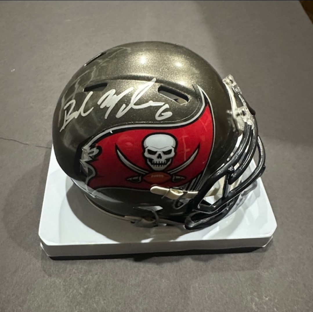 Autographed Baker Mayfield Tampa Bay Buccaneers Riddell Mini-Helmet coa: Autographed Baker Mayfield Tampa Bay Buccaneers Riddell Mini-Helmet GA coa - Autograph Location & coa # may vary 