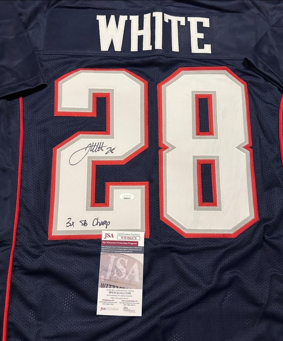 Autographed & Inscribed James White Patriots Custom Football Jersey JSA COA - 2