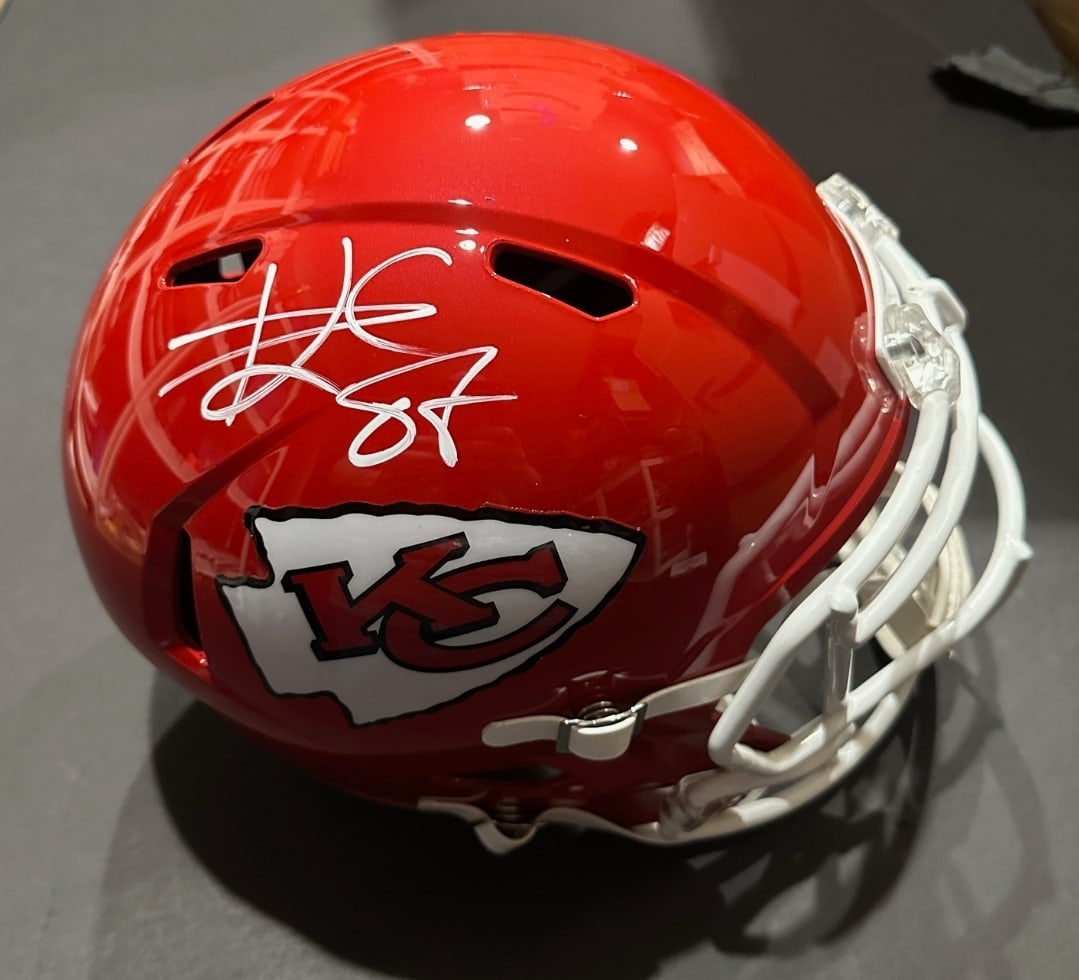Autographed Travis Kelce Kansas City Chiefs Riddell Replica Full Size Helmet coa: Travis Kelce Kansas City Chiefs Autographed Riddell Replica Full Size Helmet GA coa - Autograph Location & coa # may vary 