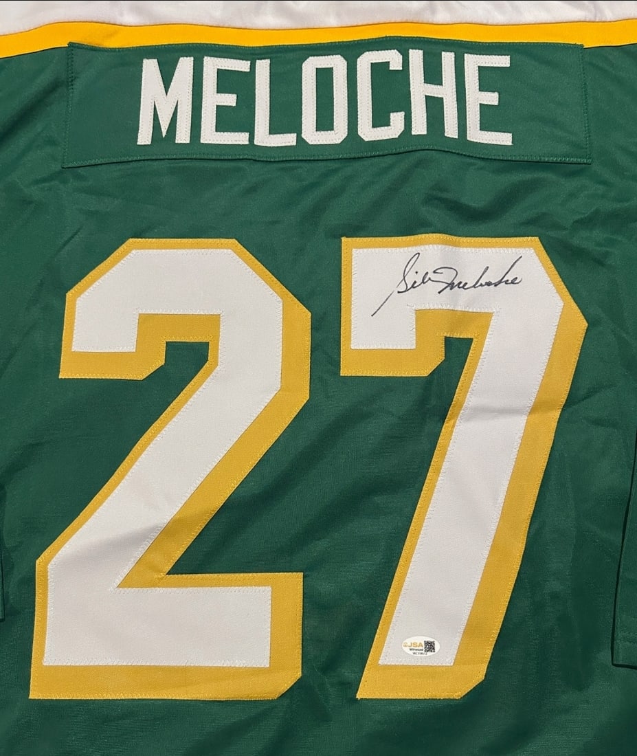 Autographed Gilles Meloche North Stars Custom Hockey Jersey JSA HOLOGRAM - 2