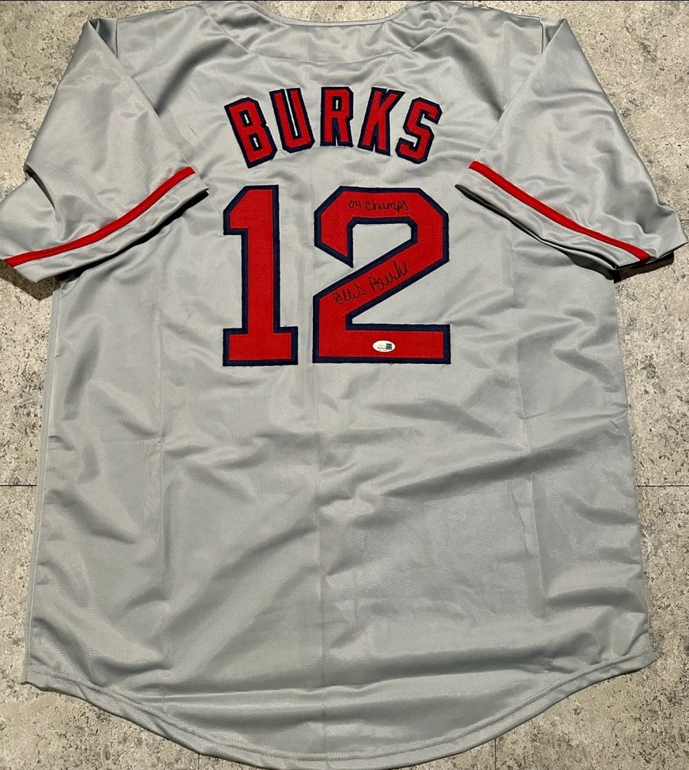 Autographed & Inscribed Ellis Burks Red Sox Custom Baseball Jersey JSA HOLOGRAM: Autographed & Inscribed '04 CHAMPS' Ellis Burks Red Sox Custom Baseball Jersey with JSA WITNESSED QR HOLOGRAM (THERE IS NO COA CARDS WITH QR CODE HOLGRAMS - SCAN QR CODE WITH CAMERA TO VERIFY