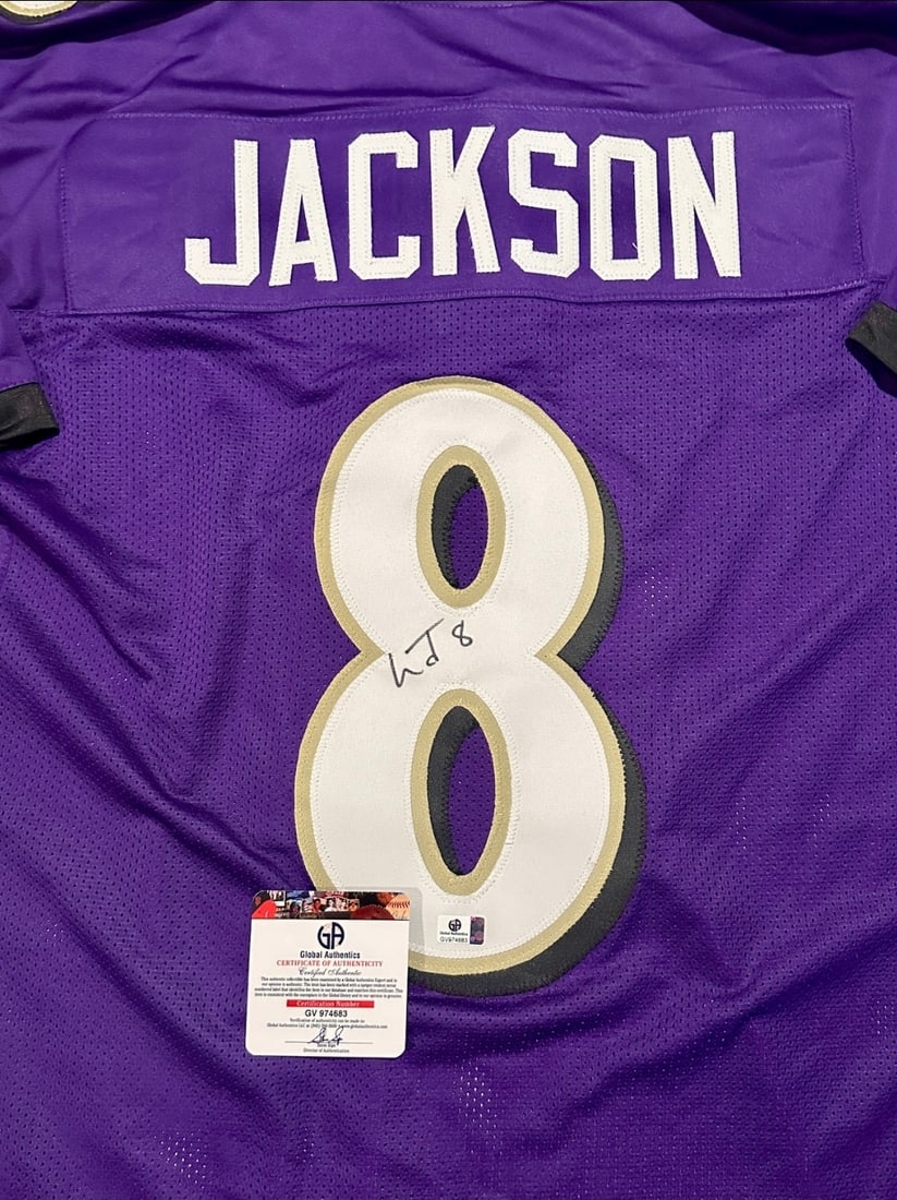 Autographed Lamar Jackson Ravens Custom Football Jersey COA - 2