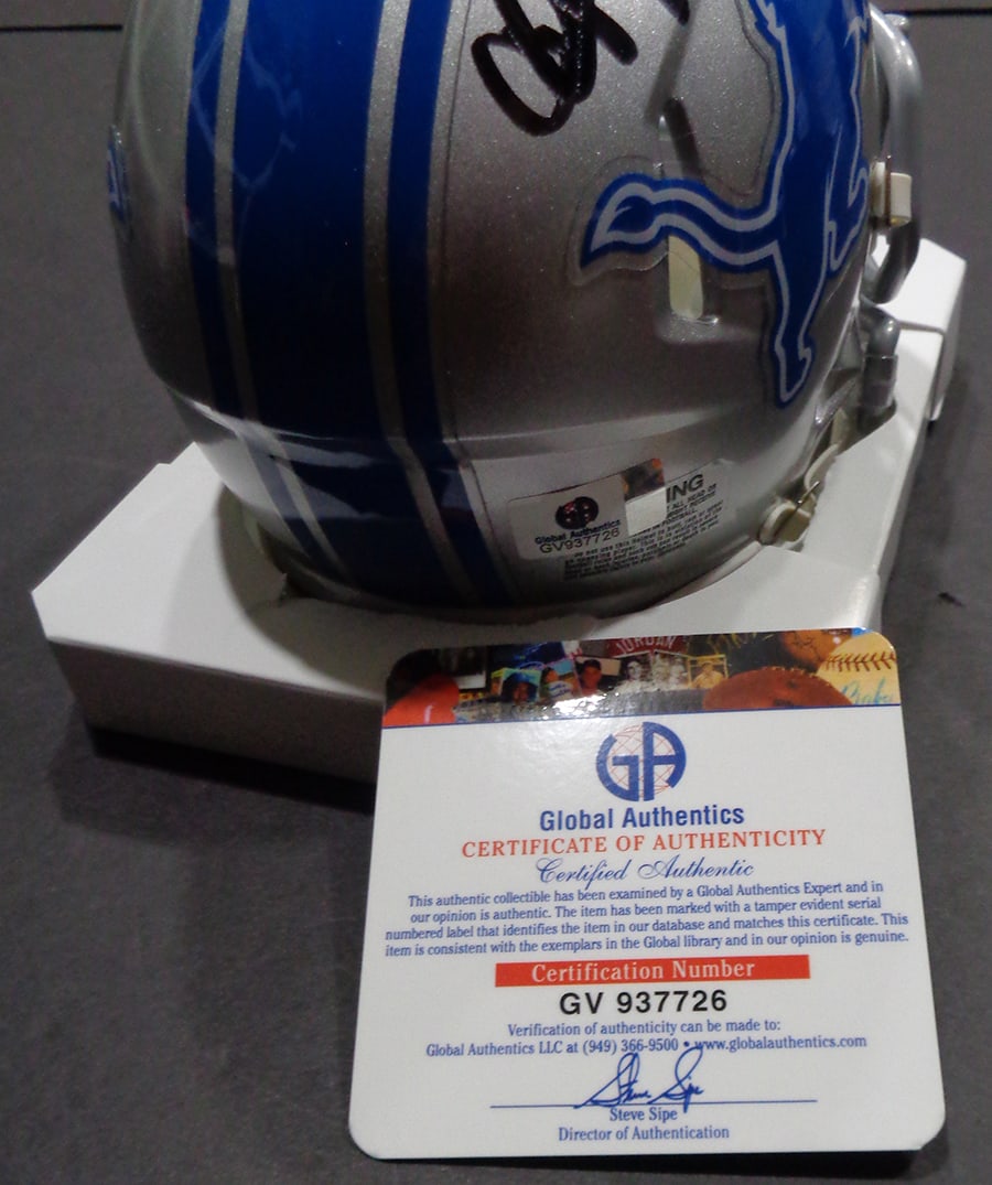 Autographed Calvin Johnson Detroit Lions Riddell Mini-Helmet coa - 2