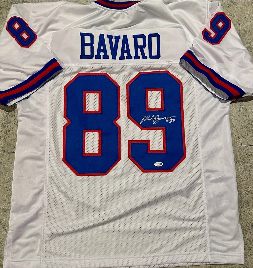 Autographed Mark Bavaro Giants Custom Football Jersey JSA HOLOGRAM: Autographed Mark Bavaro Giants Custom Football Jersey with JSA WITNESSED QR HOLOGRAM (THERE IS NO COA CARDS WITH QR CODE HOLGRAMS - SCAN QR CODE WITH CAMERA TO VERIFY AUTHENTICITY) - Autograph