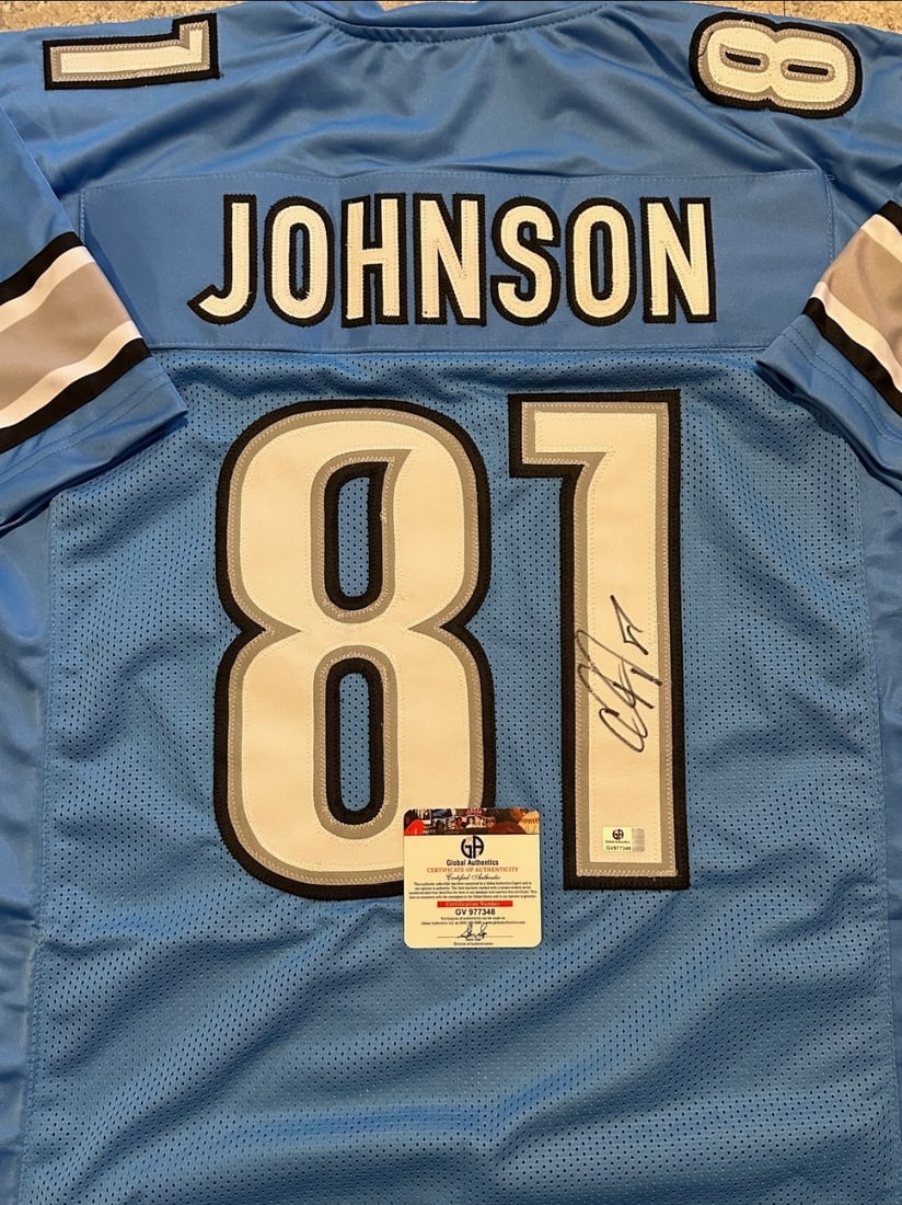 Autographed Calvin Johnson Lions Custom Football Jersey COA - 2