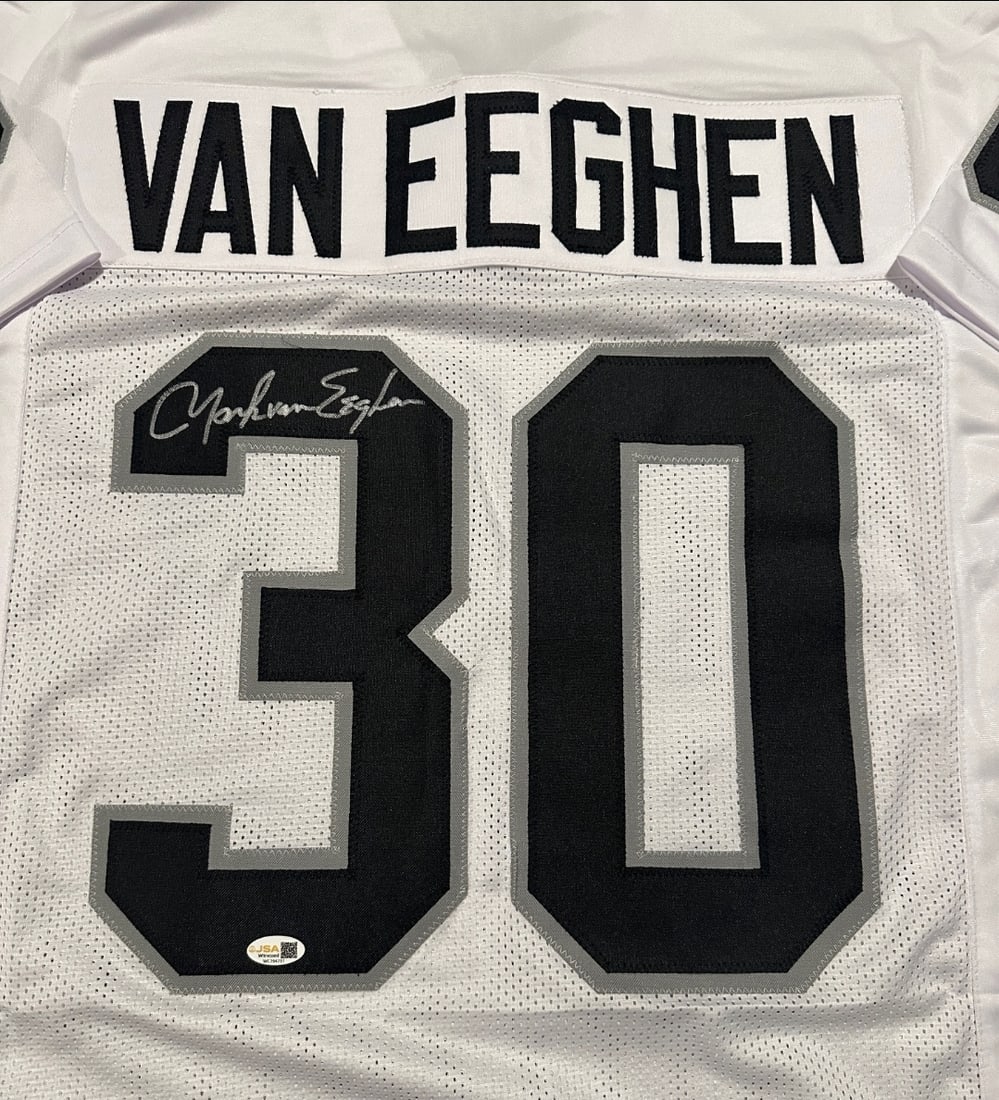 Autographed Mark Van Eeghan Raiders Custom Football Jersey JSA HOLOGRAM - 2