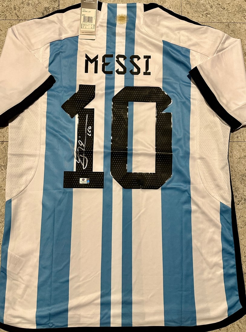 Autographed Lionel Messi Argentina 2022 Adidas FIFA World Cup Home Soccer Jersey LOA: Autographed Lionel Messi Argentina Adidas 2022 FIFA World Cup Home Soccer Jersey GA Letter of Authenticty coa - NOTE SIZE EXTRA LARGE