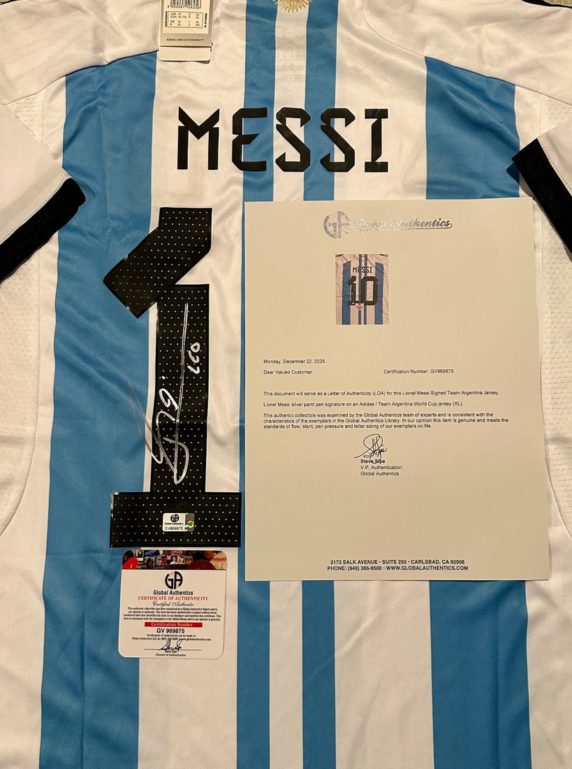 Autographed Lionel Messi Argentina 2022 Adidas FIFA World Cup Home Soccer Jersey LOA - 3