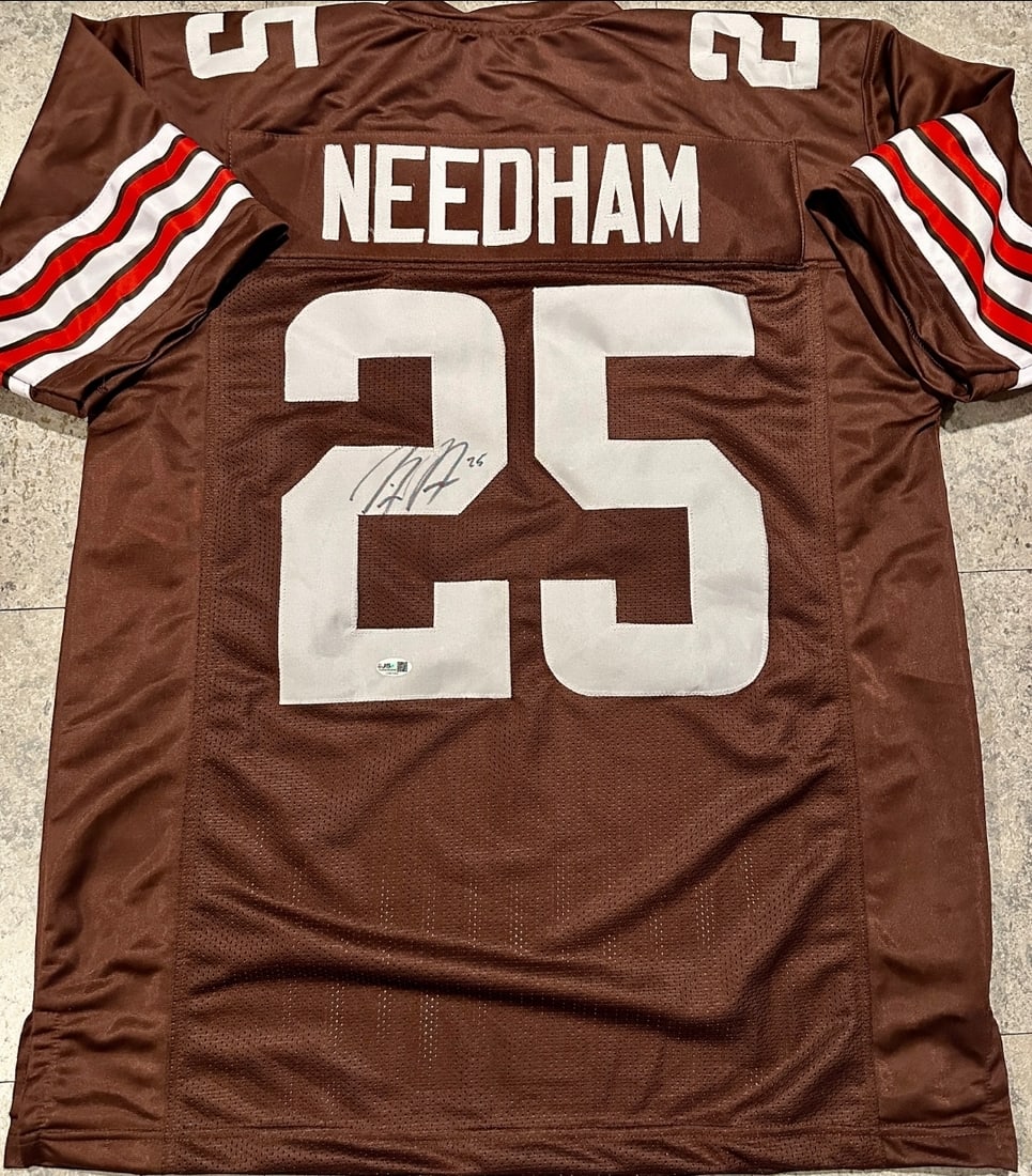 Autographed Nick Needham Browns Custom Football Jersey JSA COA: Autographed Nick Needham Browns Custom Football Jersey JSA COA ----- Autograph Location and coa number may vary JERSEY SIZE EXTRA LARGE - CUSTOM JERSEY MEANS NO LOGOS, NO TEAM NAMES, & NO BRAND