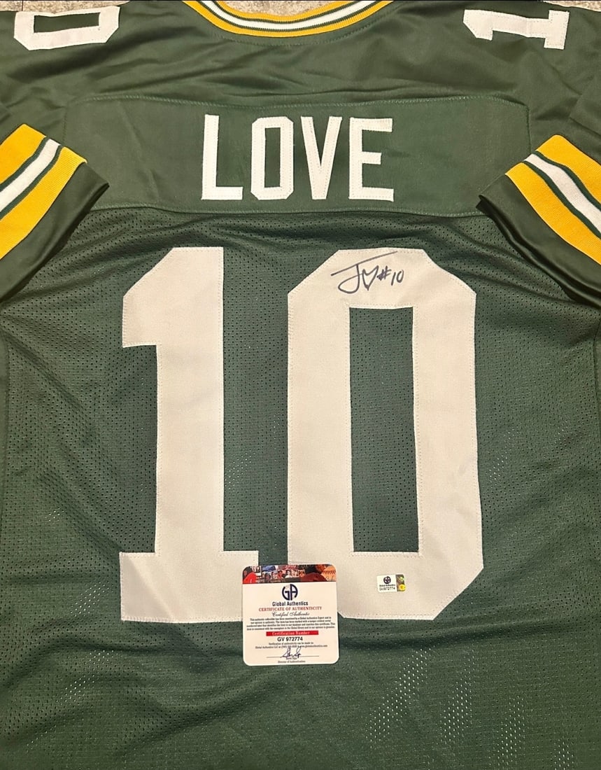Autographed Jordan Love Green Bay Packers Custom Football Jersey COA - 2