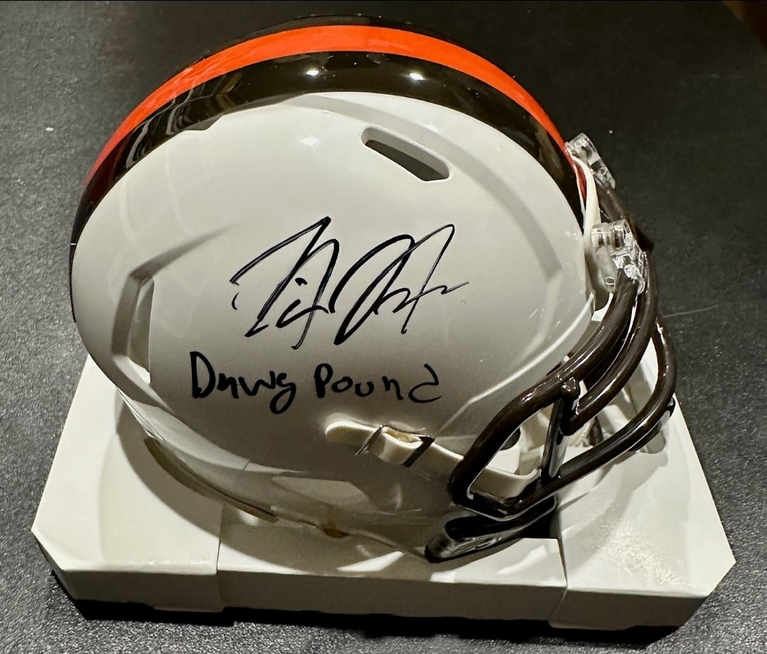 Autographed & Inscribed Nick Needham Cleveland Browns Riddell Mini-Helmet coa: Autographed & Inscribed "DAWG POUND" Nick Needham Cleveland Browns Riddell Mini-Helmet JSA coa -- Autograph Location & coa # may vary 