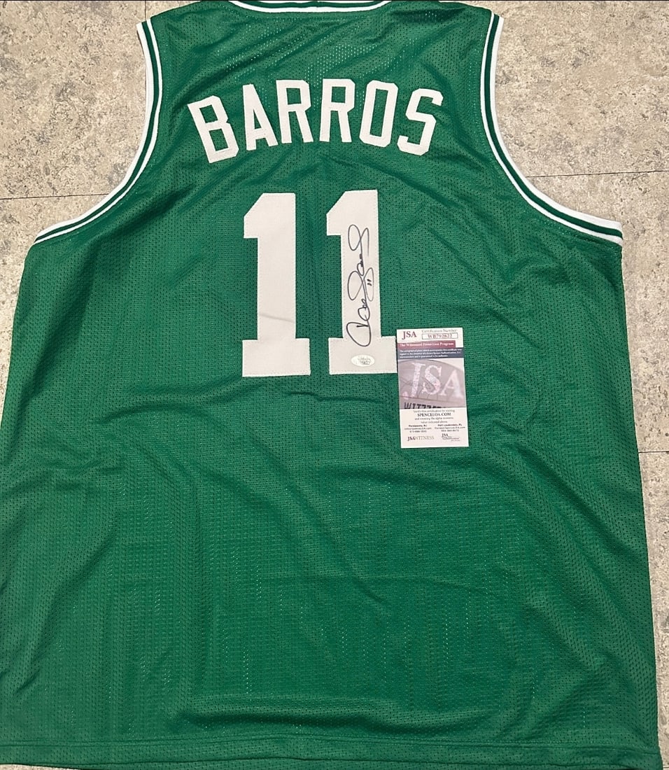 Autographed Dana Barros Boston Celtics Custom Basketball Jersey JSA COA: Autographed Dana Barros Boston Celtics Custom Basketball Jersey JSA COA ----- Autograph Location and coa number may vary JERSEY SIZE EXTRA LARGE - CUSTOM JERSEY MEANS NO LOGOS, NO TEAM NAMES, & NO