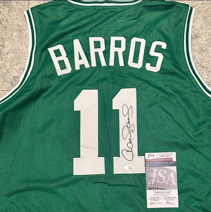 Autographed Dana Barros Boston Celtics Custom Basketball Jersey JSA COA - 2