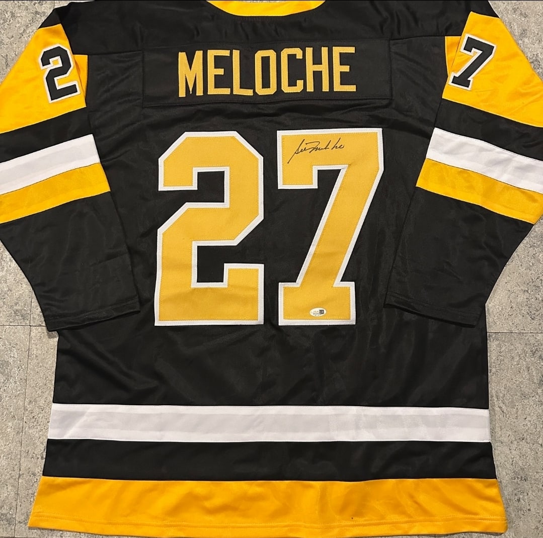 Autographed Gilles Meloche Pittsburgh Penguins Custom Hockey Jersey JSA HOLOGRAM: Autographed Gilles Meloche Pittsburgh Penguins Custom Hockey Jersey with JSA WITNESSES QR HOLOGRAM (THERE IS NO COA CARDS WITH QR CODE HOLGRAMS - SCAN QR CODE WITH CAMERA TO VERIFY AUTHENTICITY) -