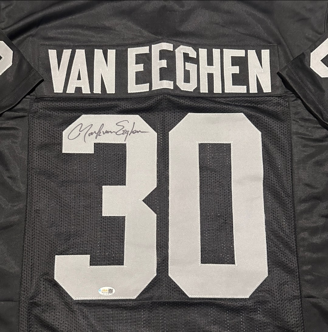 Autographed Mark Van Eeghan Oakland Raiders Custom Football Jersey JSA HOLOGRAM - 2