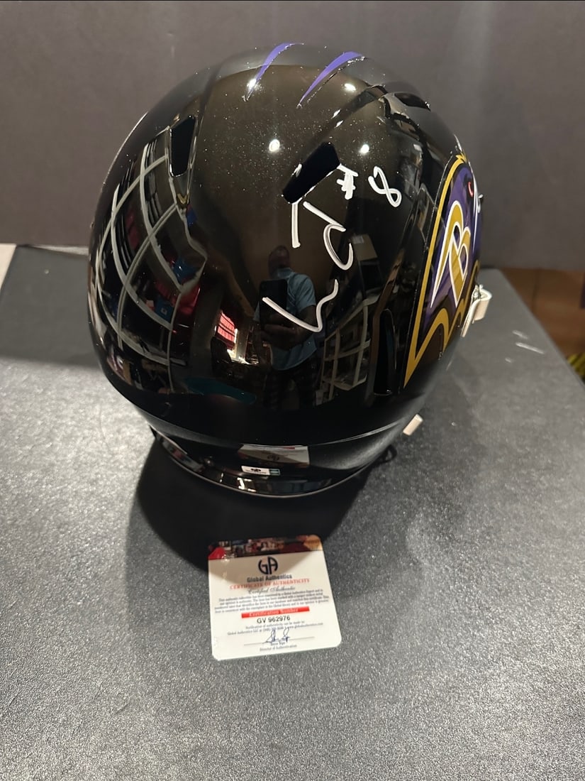 Autographed Lamar Jackson Baltimore Ravens Riddell Replica Full Size Helmet coa - 3